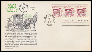 1903 / 9.3c Mail Wagon Coil Strip of 3 Aristocrat Cachets 1981 FDC (Light Toning Throughout)