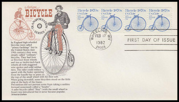 1901 / 5.9c Bicycle Strip of 4 Aristocrat Cachets 1982 First Day Cover