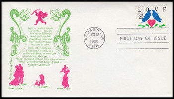 2440 / 25c Lovebirds and Heart : Love Series 1990 Aristocrat Cachets First Day Cover