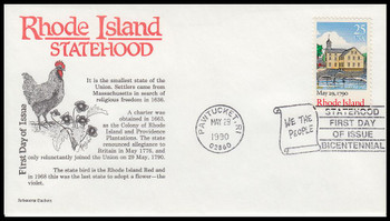 2348 / 25c Rhode Island : Bicentennial Series 1990 Aristocrat Cachets First Day Cover