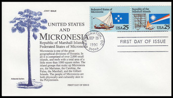 2507a / 25c Federated States of Micronesia and Marshall Islands Se-Tenant Pair 1990 Aristocrat Cachets First Day Cover