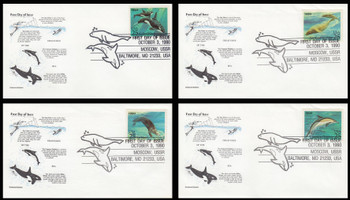 2508 - 2511 / 25c Sea Creatures Set of 4 Aristocrat Cachets 1990 First Day Covers
