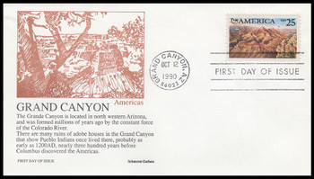 2512 / 25c Grand Canyon: Americas Series 1990 Aristocrat Cachets First Day Cover