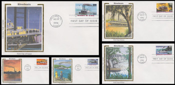 3091 - 3095 / 32c Riverboats Set of 5 Colorano Silk 1996 FDCs (Stain on #3091, See Pic)