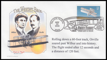 3783a / 37c First Powered Flight : Wright Brothers Kill Devil Hills, NC 2003 FDCO Exclusive FDCO Exclusive First Day Cover