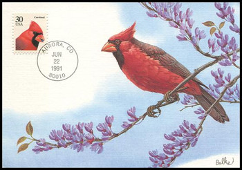 2489 / 30c Cardinal Flora and Fauna Series 1991 Fleetwood First Day of Issue Maximum Card
