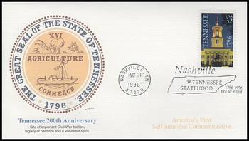3071 / 32c Tennessee Statehood Bicentennial ( America's 1st Self-Adhesive Commemorative Stamp ) 1996 Fleetwood FDC