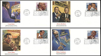 3096 - 3099 / 32c Big Band Leaders Set of 4 Fleetwood 1996 First Day Covers