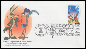 3391a / 33c Wile E. Coyote and Road Runner : Looney Tunes 2000 Fleetwood First Day Cover
