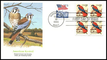 2477 / 1c American Kestrel Block of 4 Fleetwood 1995 First Day Cover