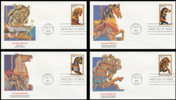 2976 - 2979 / 32c Carousel Horses Set of 4 Fleetwood 1995 FDCs