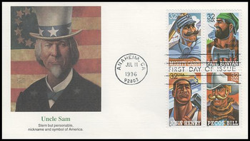 3086a / 32c Folk Heroes Se-Tenant Block Fleetwood 1996 First Day Cover