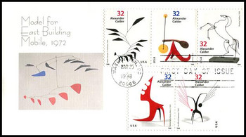 3202a / 32c Alexander Calder : Sculptor Strip of 3 and 2 Fleetwood 1998 FDC