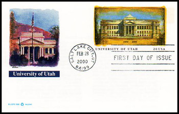 UX312 / 20c University of Utah 150th Anniversary : Historic Preservation Series 2000 Fleetwood FDC Postal Card