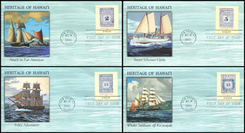 3694 a - d  / 37c Hawaiian Missionaries Souvenir Sheet Singles Set of 4 Fleetwood 2002 First Day Covers