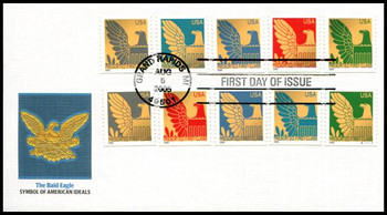 3792a - 3801b / 25c Presorted Eagle PSA Coil With Plate Number All On 1 Fleetwood 2005 FDC