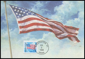 2285a / 25c Flag With Clouds 1988 Fleetwood First Day of Issue Maximum Card