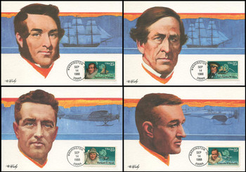 2386 - 2389 / 25c Antarctic Explorers Set of 4 Fleetwood 1988 First Day of Issue Maximum Card