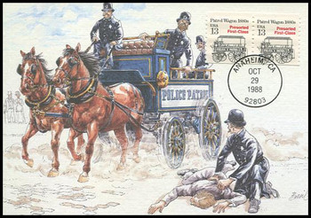 2258 / 13c Patrol Wagon 1880s Coil Pair Transportation Series 1988 Fleetwood First Day of Issue Maximum Card