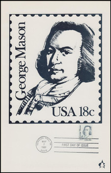 1858 / 18c George Mason : Great Americans Series 1981 Andrews Cachet Maxi Card FDC