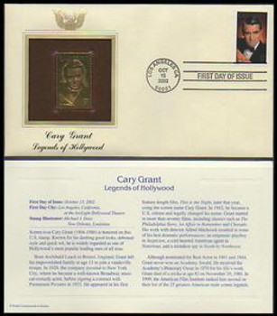 3692 / 37c Cary Grant - Legends of Hollywood Gold Replica 2002 Postal Commemorative Society FDC with info card