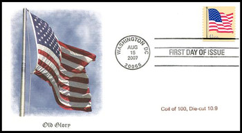 4187 / 41c US Flag Single Coil of 100, Die-Cut 10.9 Fleetwood 2007 FDC