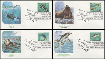 2508 - 2511 / 25c Sea Creatures Set of 4 Fleetwood 1990 First Day Covers