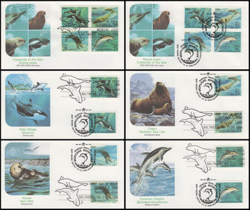 2508 - 2511 and 5933 - 5936 / 25c and 25k Sea Creatures U.S. / Russia Joint Issue Set of 6 Fleetwood 1990 FDCs