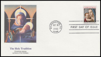 2514a / 25c Madonna and Child Booklet Single : Christmas Series 1990 Fleetwood First Day Cover