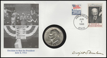 Eisenhower : Decision To Run For President : Eisenhower Silver Dollar Fleetwood 1998 Commemorative Cover