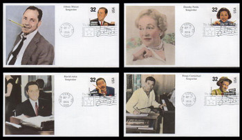 3100 - 3103 / 32c Songwriters : American Music Series Set of 4 Mystic 1996 First Day Covers