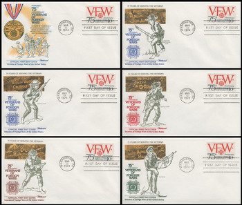 1525 / 10c Veterans of Foreign Wars Special Edition Set of 6 Different Cachets 1974 Fleetwood FDCs