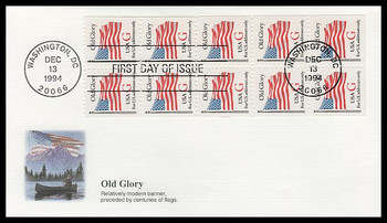 2885a / G - Rate ( 32c ) Old Glory Bklt Pane of 10 Fleetwood 1994 FDC 2885a / G - Rate ( 32c ) Old Glory Bklt Pane of 10 Fleetwood 1994 FDC