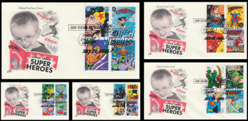 4084a - t / 39c DC Comics Super Heroes All 20 Stamps on Set of 5 Artcraft 2006 FDCs