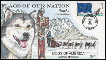 4275 / 42c Alaska Flag  / Alaskan Malamute Collins Hand Painted 2008 FDC