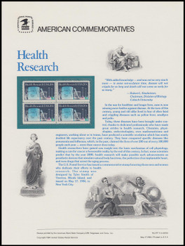 2087 / 20c Health Research 1984 USPS American Commemorative Panel #217 (SOME TONING ON BACKSIDE)