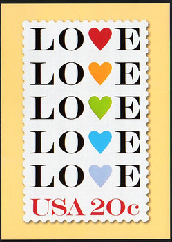 1984 Colored Hearts Love Stamp Collectible Postcard