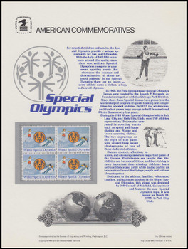 2142 / 22c Winter Special Olympics 1985 USPS American Commemorative Panel #240 (SOME TONING ON BACKSIDE)