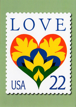 1987 Colorful Heart Love Stamp Collectible Postcard