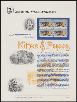 2025 / 13c Kitten and Puppy 1982 USPS American Commemorative Panel #178 (SOME TONING ON BACKSIDE)