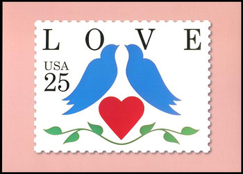1990 Doves and Heart Love Stamp Collectible Postcard