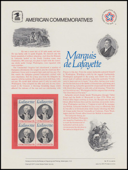 1716 / 13c Marquis de Lafayette 1977 USPS American Commemorative Panel #079 (SOME LIGHT TONING ON BACKSIDE)
