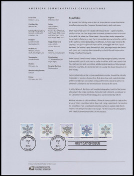 4808 - 4812 / 10c Snowflakes Coils 2013 USPS Souvenir Page #1337