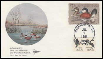 RW48 / $7.50 Ruddy Ducks 1981 Gill Craft Duck Stamp First Day Cover