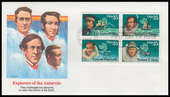 2389a / 25c Antarctic Explorers Se-Tenant Block 1988 Fleetwood First Day Cover