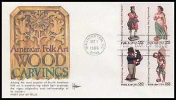 2243a / 22c Woodcarved Figurines Se-Tenant Block Gill Craft 1986 First Day Cover