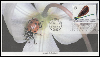 3351h / 33c Ebony Jewelwing : Insects and Spiders 1999 Mystic First Day Cover