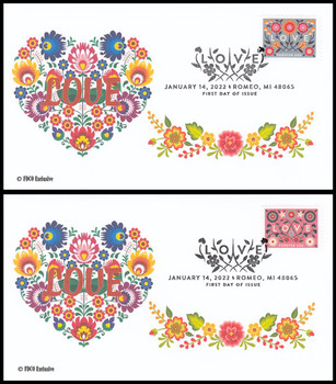 5660 - 5661/ 58c Love Flowers Stamps Set of 2 FDCO Exclusive 2022 FDCs