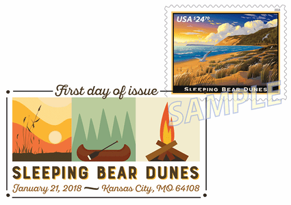 Sleeping Bear Dunes Stamp Digital Color Pictorial Postmark