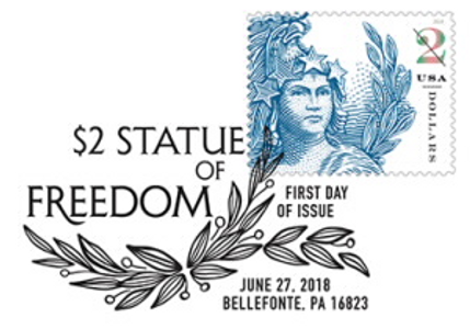 $2 Statue of Freedom Stamp Black and White Pictorial Postmark